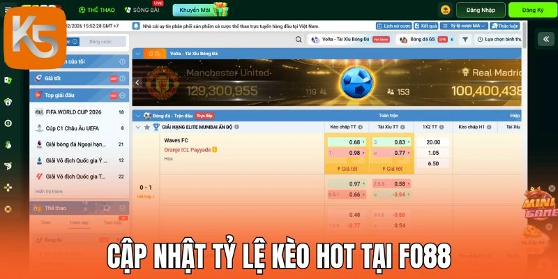 Cập nhật tỷ lệ kèo hot tại Fo88 