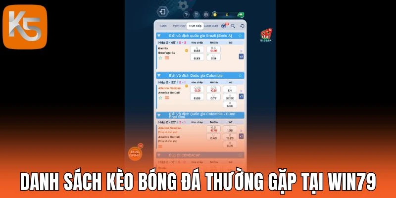 Danh sách kèo bóng đá thường gặp tại Win79