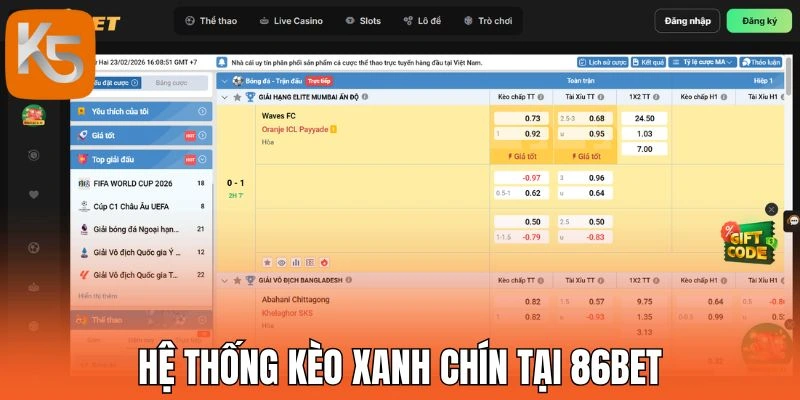 Hệ thống kèo xanh chín tại 86Bet