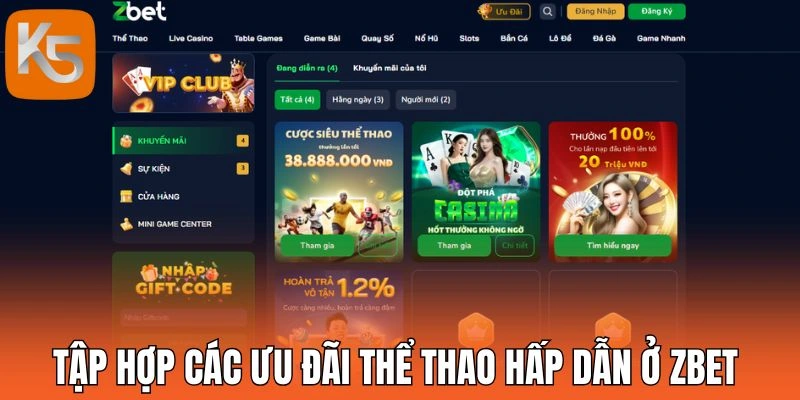 Tập hợp các ưu đãi thể thao hấp dẫn ở Zbet