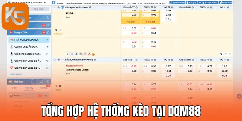 Tổng hợp hệ thống kèo tại Dom88