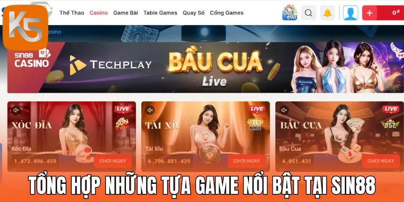 Tổng hợp những tựa game nổi bật tại Sin88