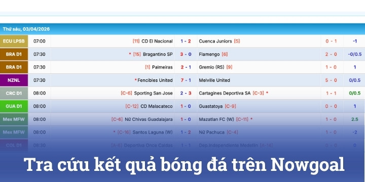 Thông tin liên quan đến trận cầu đều hiển thị tại Nowgoal