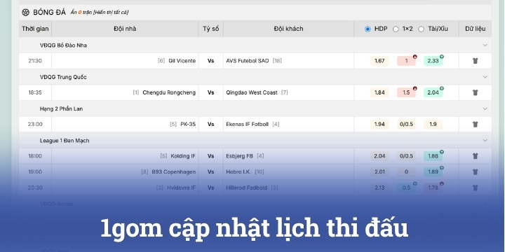 Cập nhật lịch thi đấu bóng đá mới nhất cho người dùng 1gom