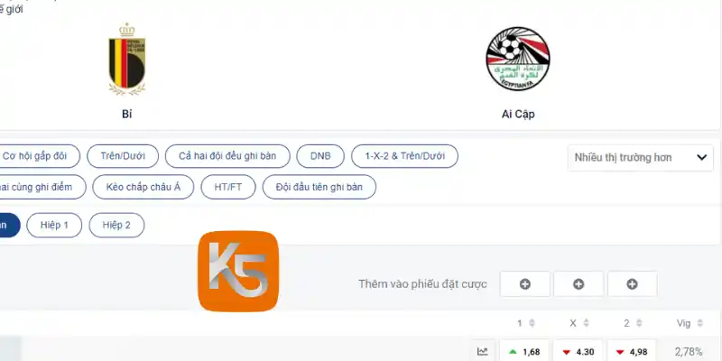 Tỷ lệ cược Châu Âu trận Bỉ vs Ai Cập 16/06/2026